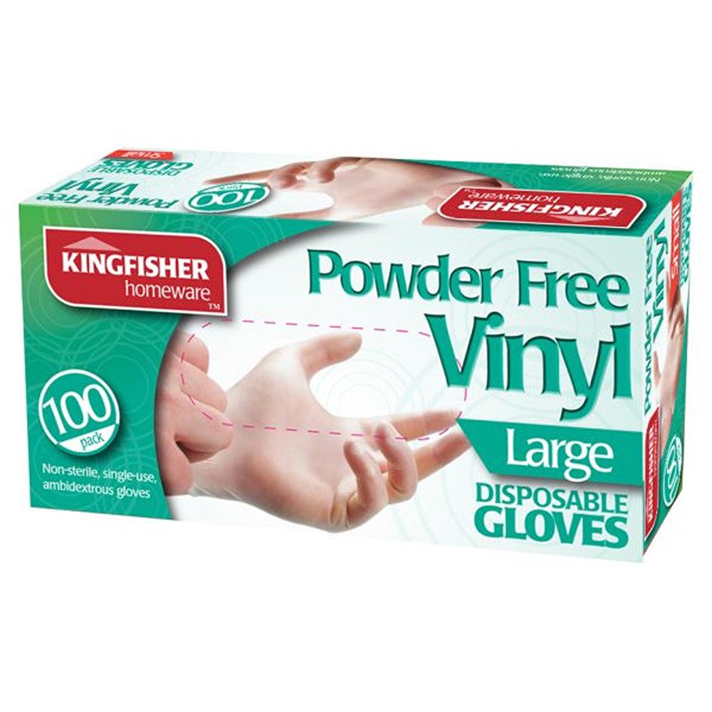 Kingfisher Powder Free Vinyl Disposable Gloves | Pack of 100 | Large