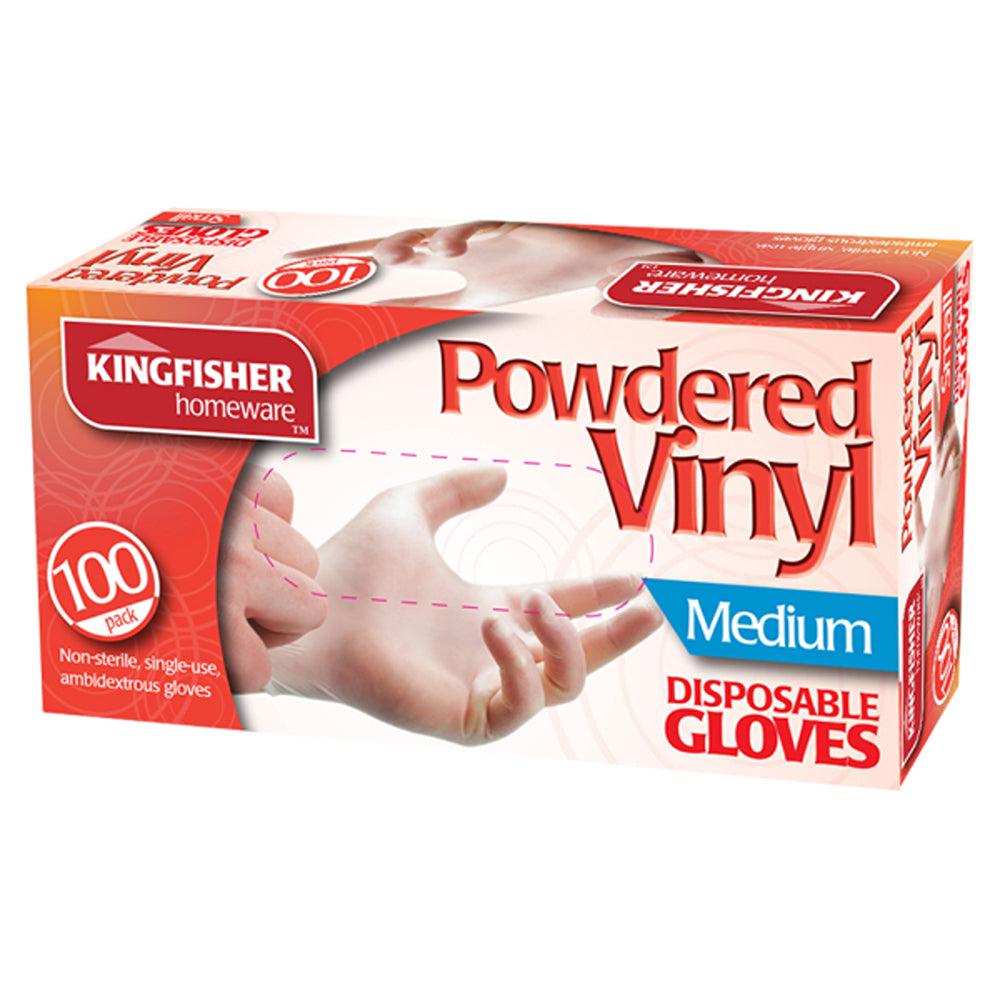 Kingfisher Powdered Vinyl Disposable Gloves | Pack of 100 | Medium - Choice Stores