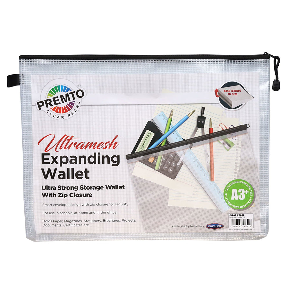Premto A3+ Durable Expanding Mesh Wallet with Zip Closure