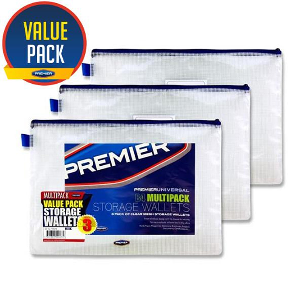 Premier Universal B4 Durable Clear Mesh Storage Wallets with Zip Closure | Pack of 3