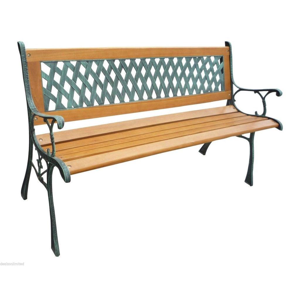 Redwood Leisure 2-Seater Wooden & Cast Iron Lattice Bench - Choice Stores