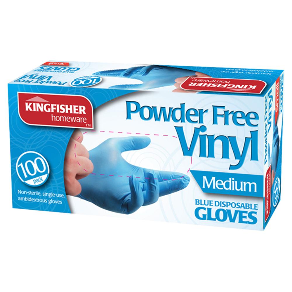 Kingfisher Blue Powder Free Vinyl Disposable Gloves | Pack of 100 | Medium