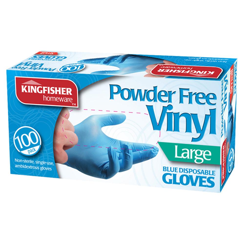 Kingfisher Blue Powder Free Vinyl Disposable Gloves | Pack of 100 | Large - Choice Stores