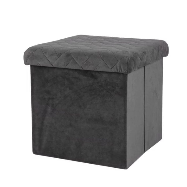 Urban Living Dark Grey Velvet Storage Box | 37.5 x 37.5 x 37.5 cm