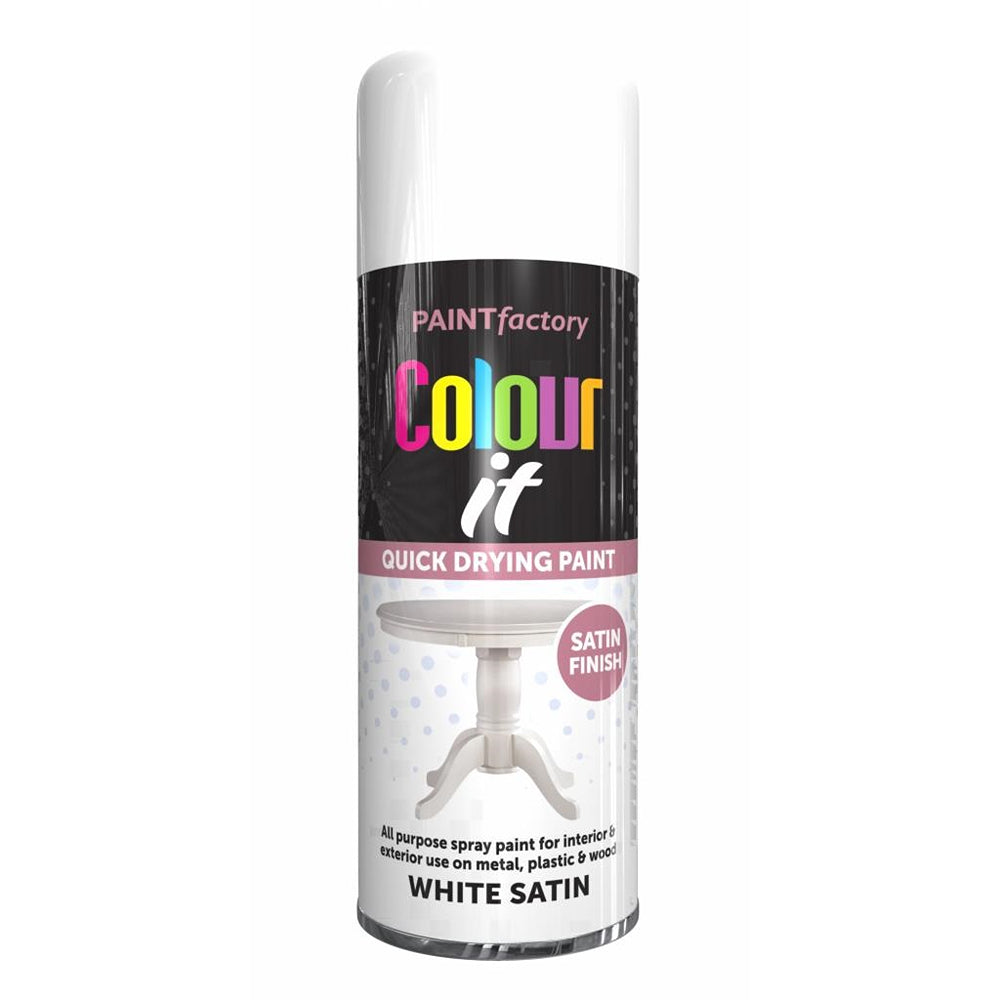 Paint Factory Colour it Quick Drying Spray Paint Satin Finish White Satin | 400ml