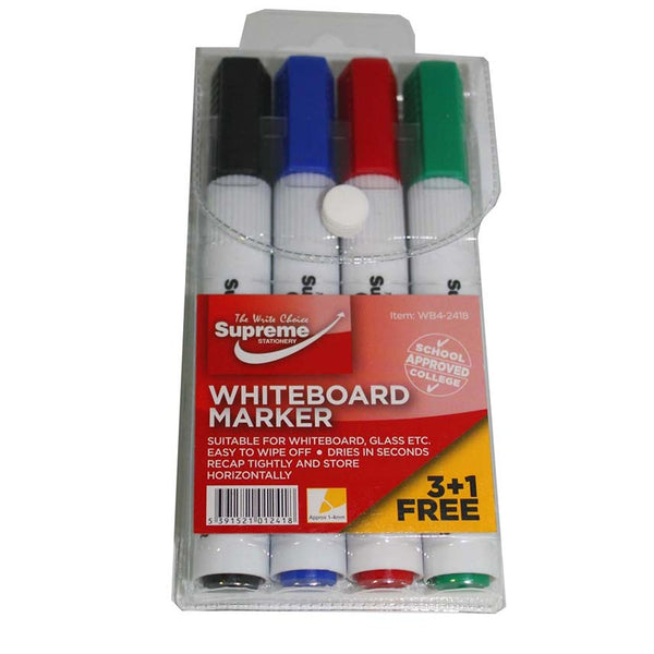 Supreme Large Whiteboard Marker 4Pk | Vibrant Colours, Quick-Drying, Easy-to-Erase