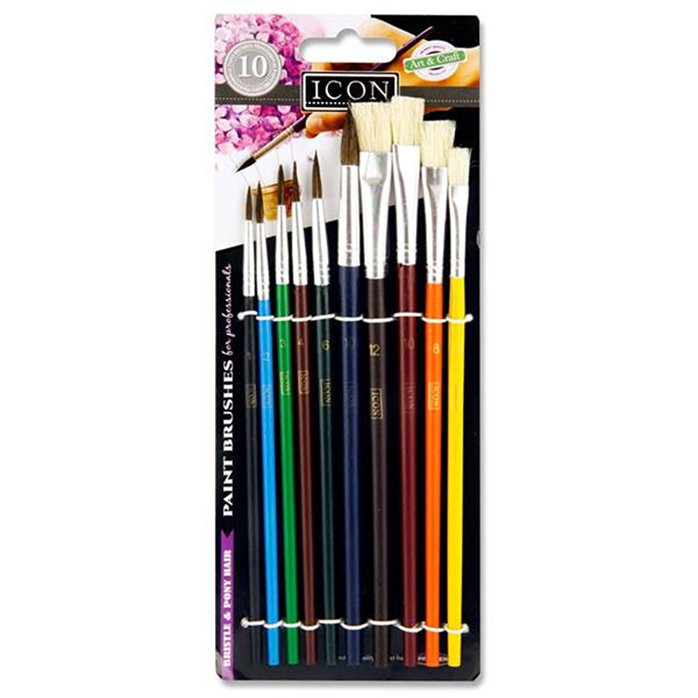 Icon Assorted Size Paint Brushes | Pack of 10