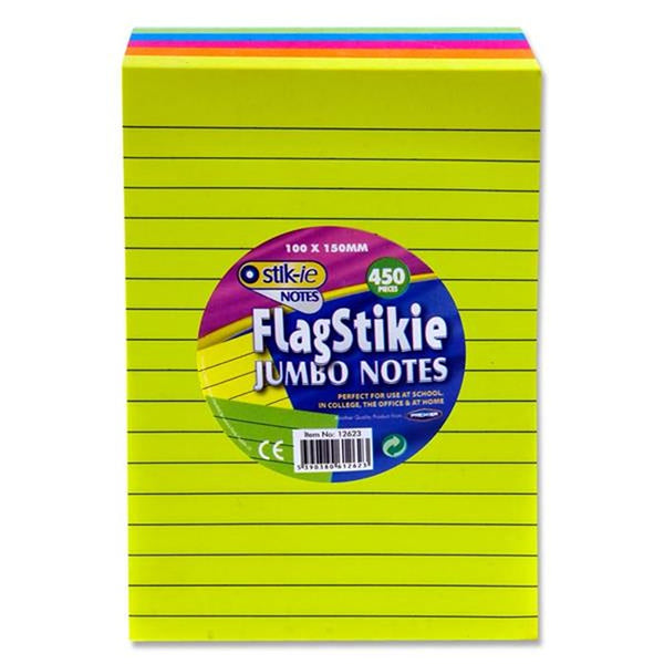 Premier Stationery FlagStikie Jumbo Notes Block 450 - Vibrant, Eco-Friendly Sticky Notes for Organized Writing
