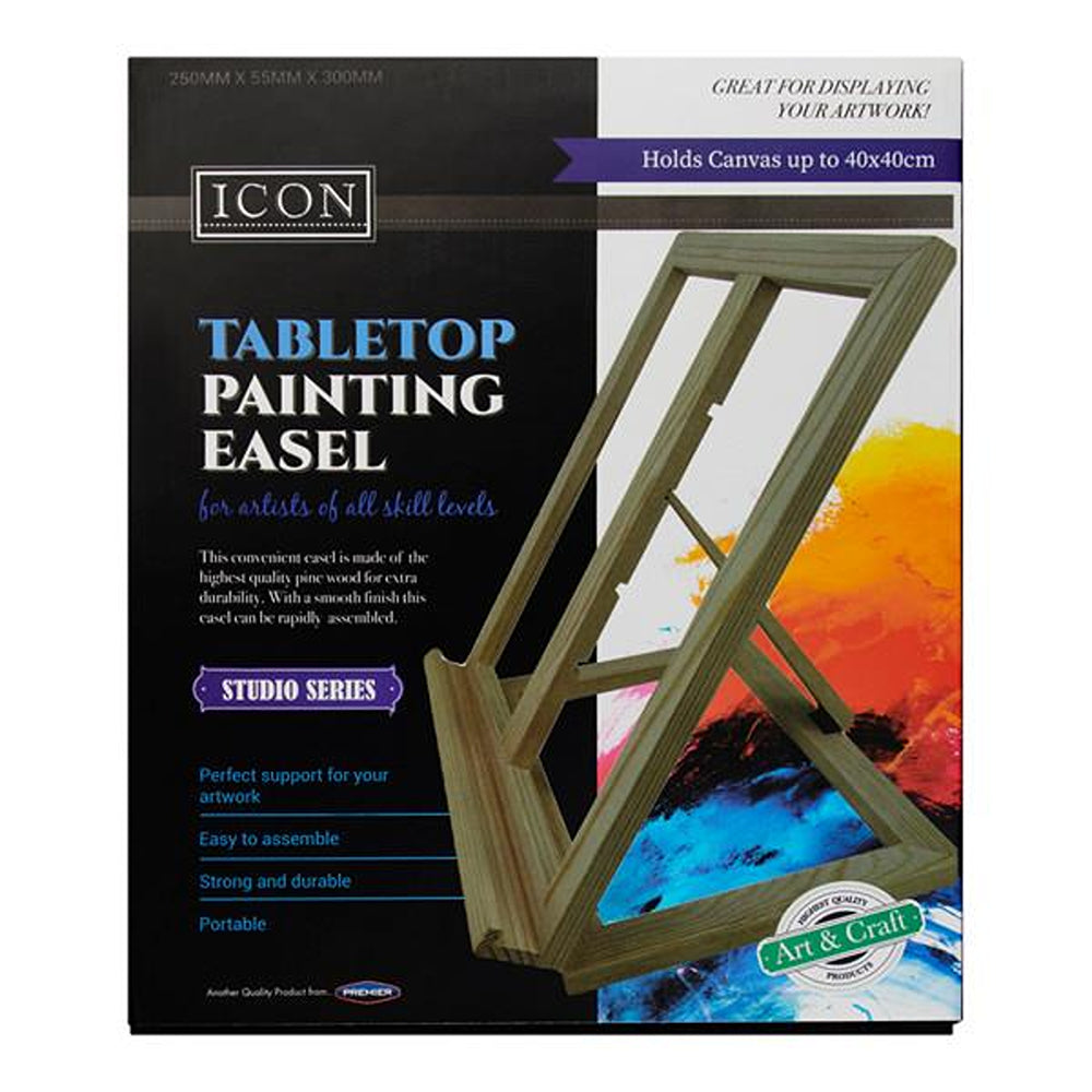 Icon Wooden Tabletop Painting Easel | Holds Canvas up to 40 x 40cm | 250 x 55 x 300mm