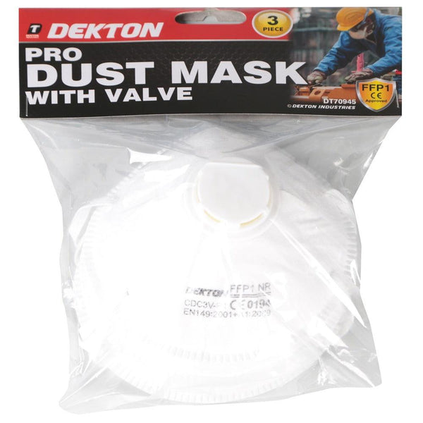Dekton Pro Dust Mask with Valve | FFP1 Certified, 3-Pack
