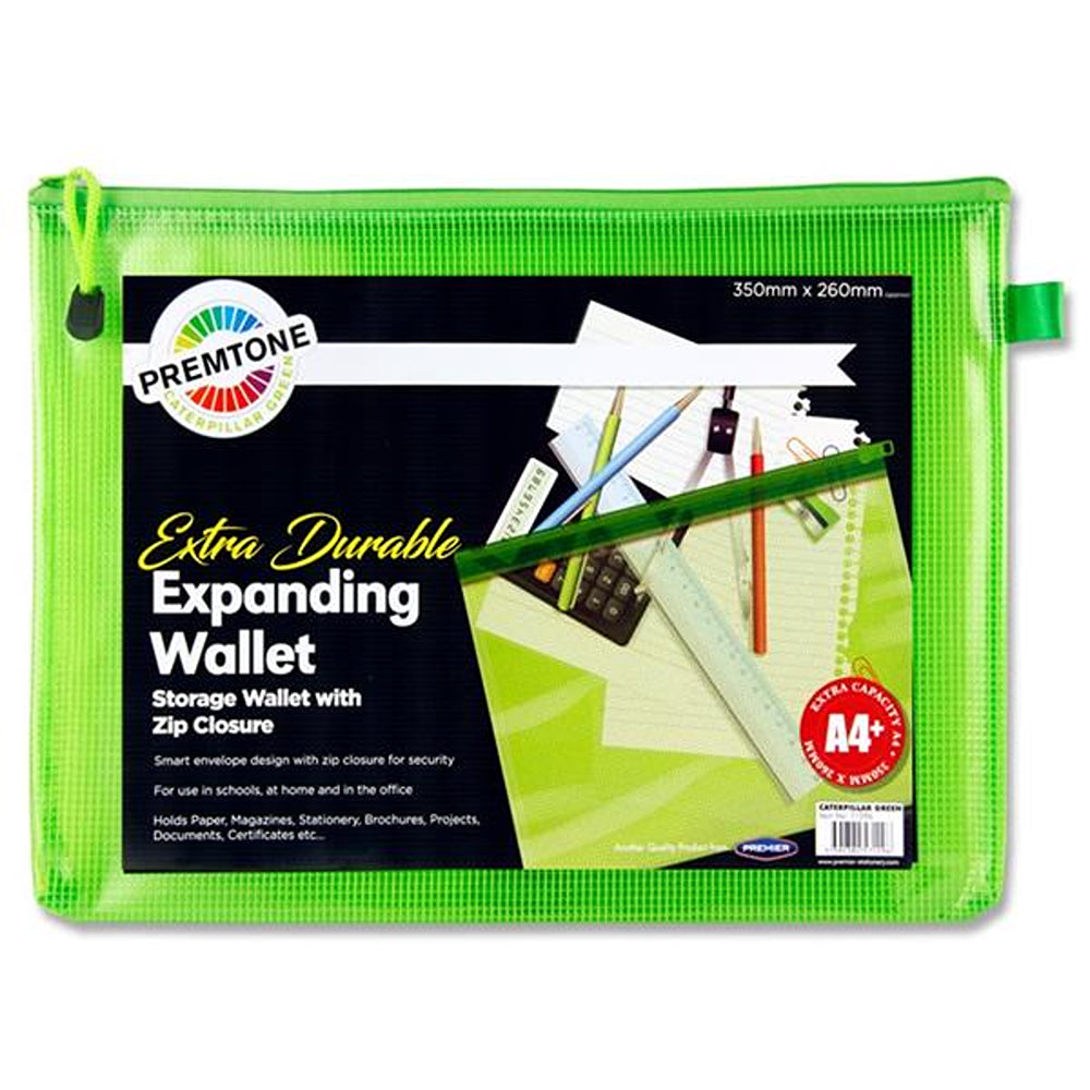 Premto A4+ Extra Durable Mesh Wallet with Zip Closure | Caterpillar Green