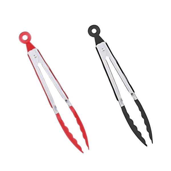 Urban Living Red and Black Kitchen Tongs | Stainless Steel with Silicone Tips | 33 x 9 cm