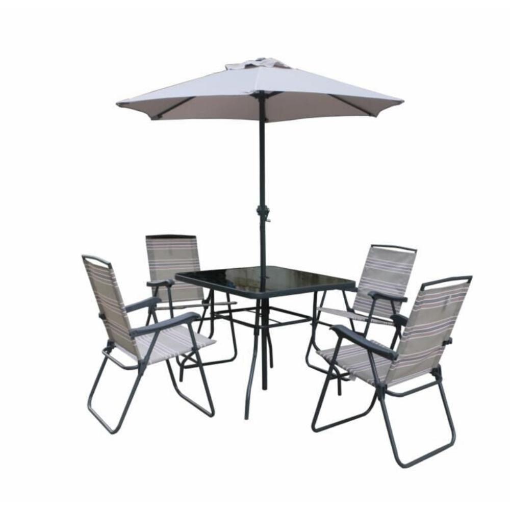 4-Seater Culcita Heather Garden Dining Set | Tempered Glass Table &amp; Parasol - Choice Stores