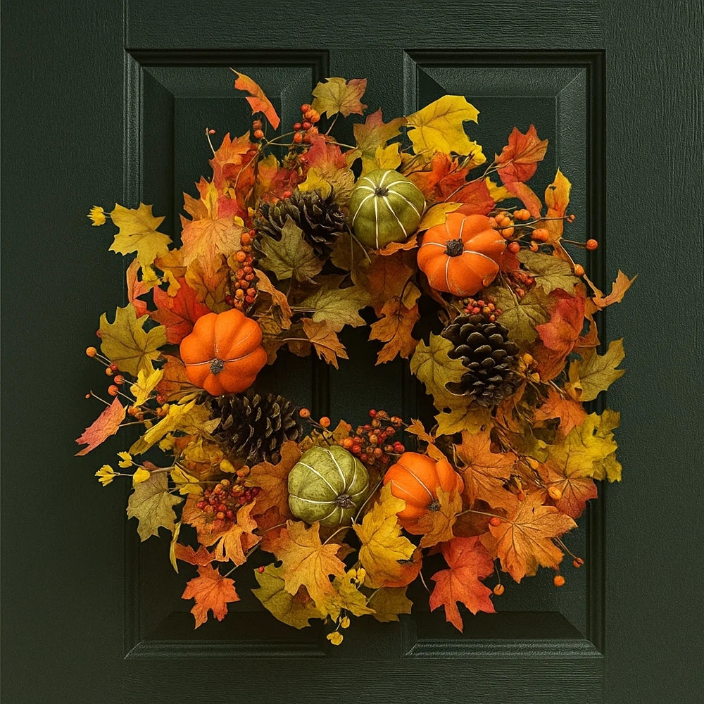 autumn collection fall leaves  pumpkin wreath  61cm