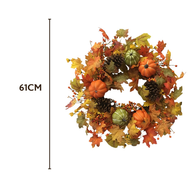autumn collection fall leaves  pumpkin wreath  61cm