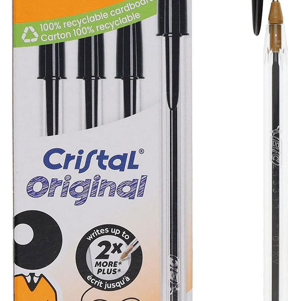 BIC Cristal Original Black Ballpoint Pens | Pack of 4 | Medium Point 1.0 mm
