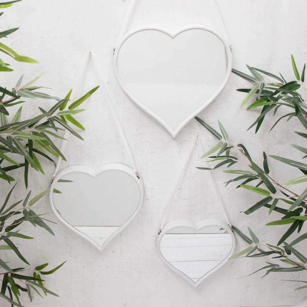 Maison White Heart Shaped Wall Hanging Mirrors | Set of 3 