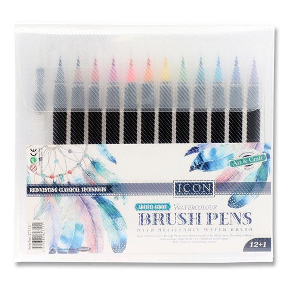 Icon Artist Series Watercolour Brush Pens with Water Brush | Pack of 12
