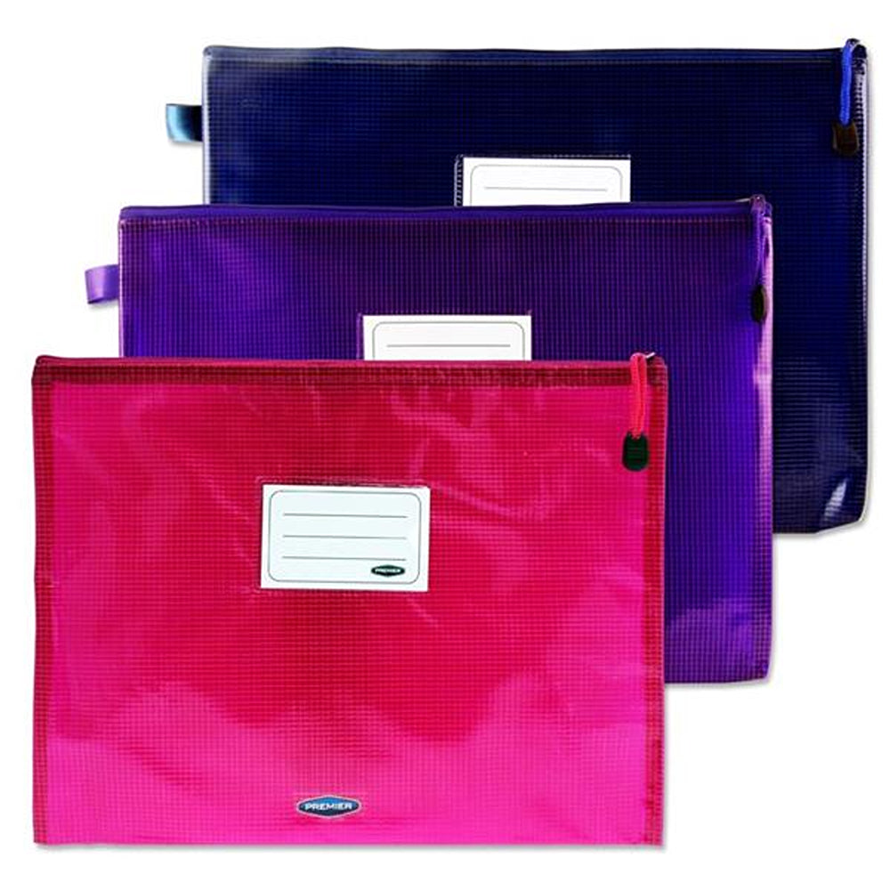 Premto A4 Mesh Wallets with Zip Closure | Pack of 3 | Pink &amp; Purple