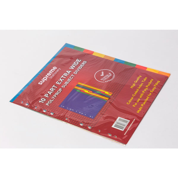 Supreme Stationery Durable Polypropylene Subject Dividers | Extra Wide, Pack of 10