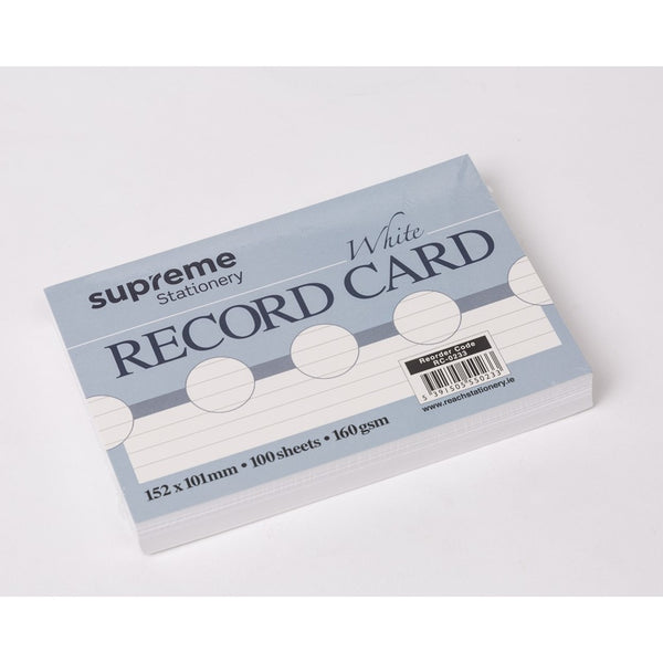 Supreme White Ruled Record Cards | 152 x 101 mm | 160 gsm
