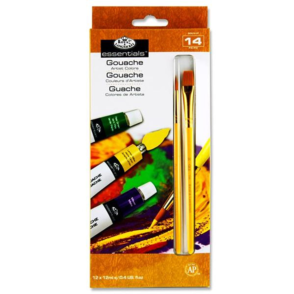 Essentials Gouache Atistist Box Paint &amp; 2 Brushes | 12 x 12ml