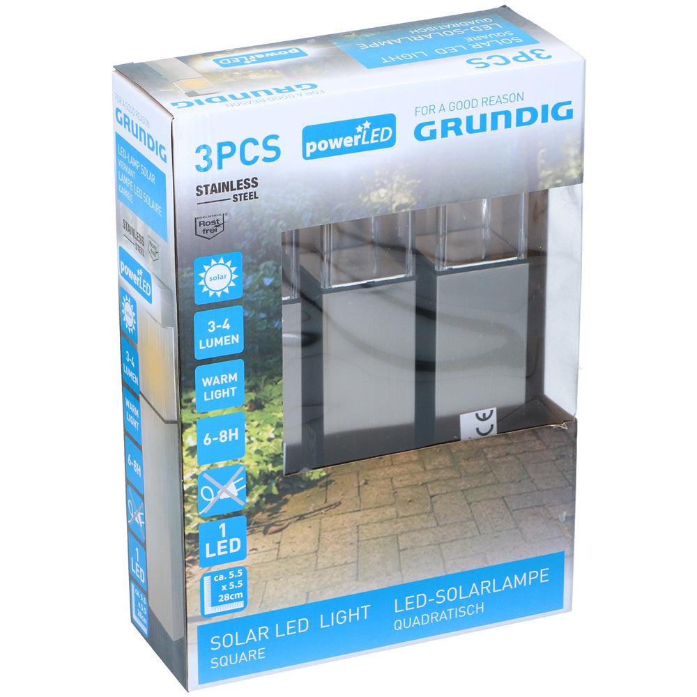 Grundig Solar LED Stainless Steel Solar Lamps | Set of 3