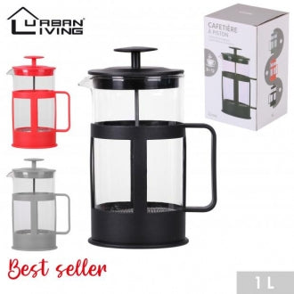 Urban Living French Press Coffee Maker | 1L Capacity | Available in Black, Red, Grey