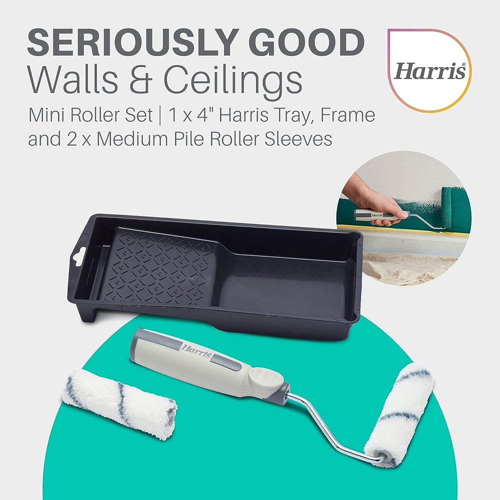 Harris Seriously Good Walls &amp; Ceilings Medium Pile Paint Roller Set with Tray | 4in| 2 Sleeves