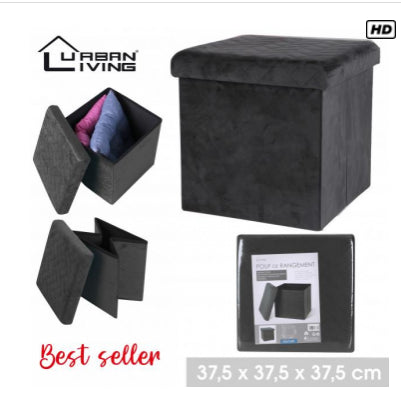 Urban Living Black Velvet Storage Ottoman | 37.5cm Cube