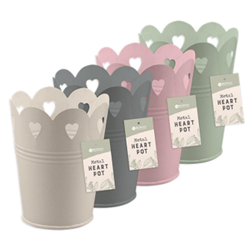 Rowan Metal Heart Cut-Out Pot with Scalloped Edge | Assorted Colour | 11.2cm - Choice Stores