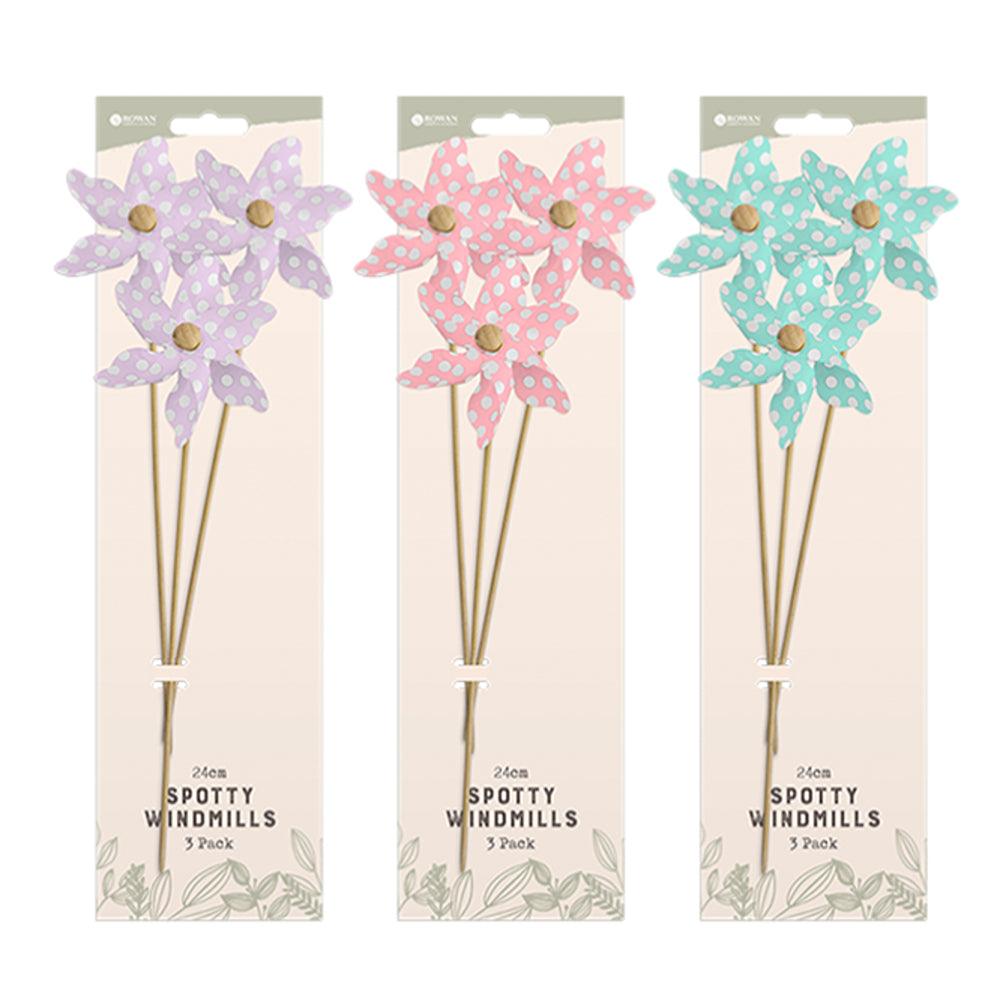 Rowan Spotty Wooden Stake Windmills | Assorted Colour | Pack of 3