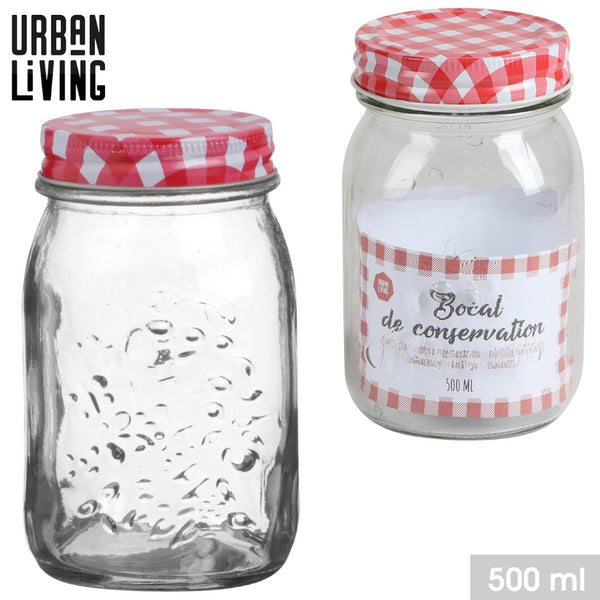 Urban Living Glass Storage Jar with Checkered Lid | 500ml