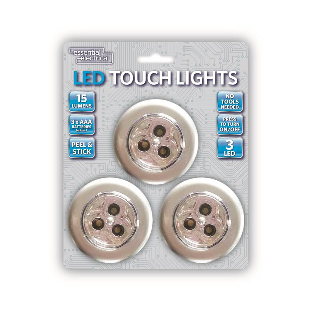 Essential Electrical LED Touch Lights | Requires 3 x AAA Batteries | Pack of 3