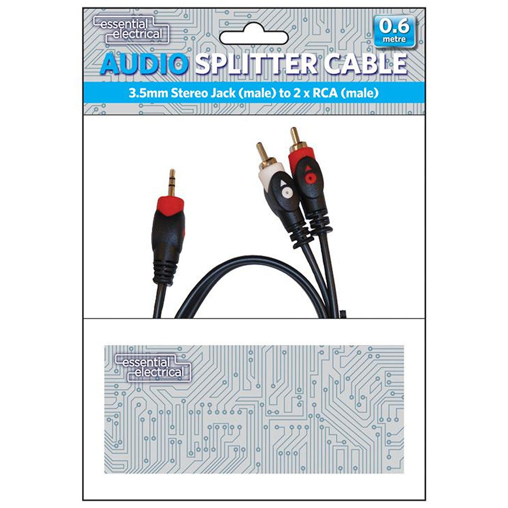 Essential Electrical Audio Splitter Cable Male to 2 x RCA Male 3.5mm Stereo Jack | 0.6m