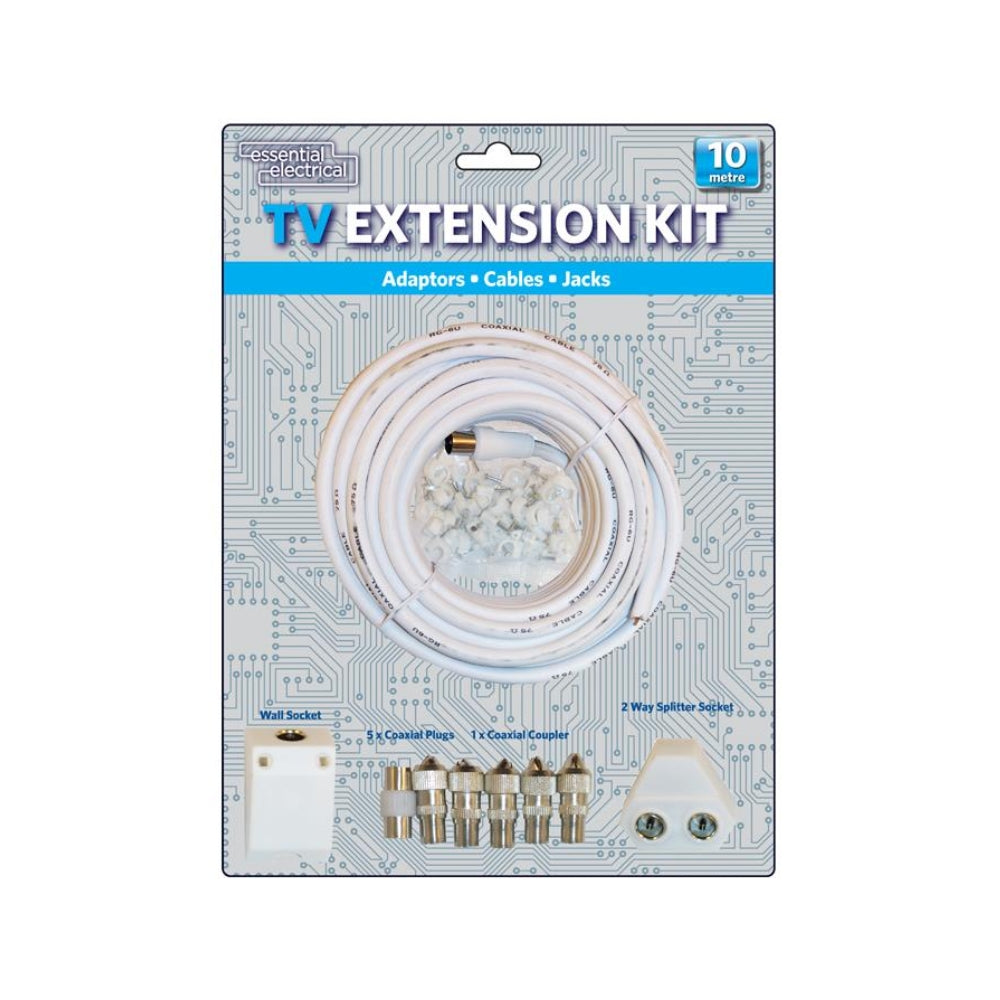 Essential Electrical TV Extension Kit Includes Adaptors, Cables &amp; Jacks | 10m