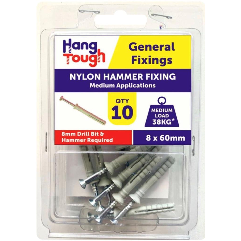 Hang Tough Nylon Nail in Anchor Fixings | Capacity 38kg | 8 x 60mm | Pack of 10