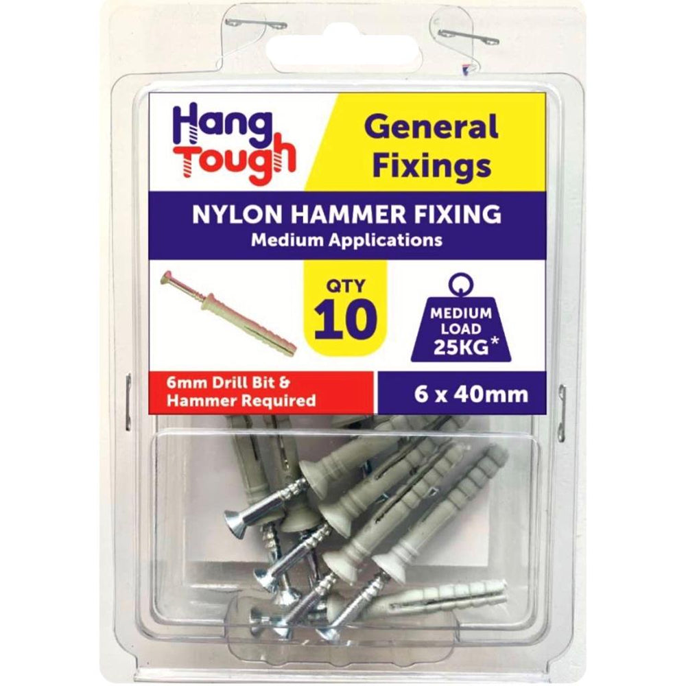 Hang Tough Nylon Nail in Anchor Fixings | Capacity 25kg | 6 x 40mm | Pack of 10