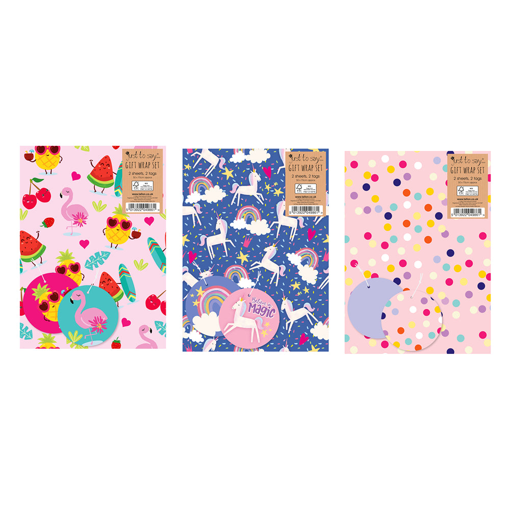 Tallon Flat Wrapping Paper &amp; Tags Girls Designs