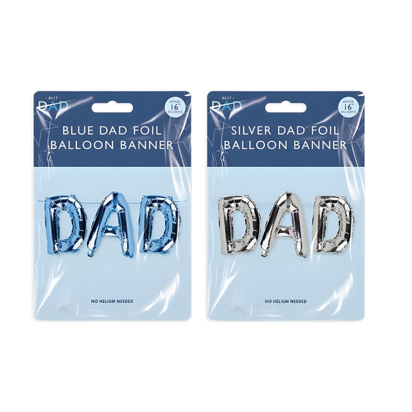 Best Dad Foil Letter Balloon Banner | 16" Blue & Silver