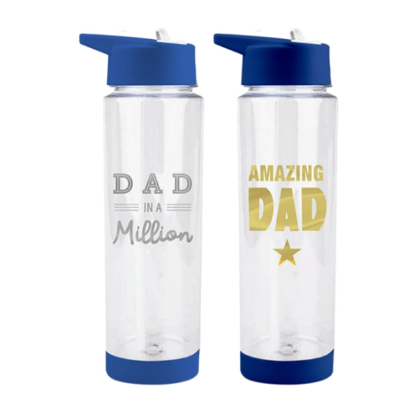 Best Dad Father's Day Foiled Water Bottle | Clear Plastic, Blue Lid