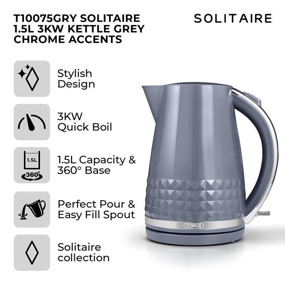Tower Solitaire Grey Kettle with Chrome Accents | 1.5L - Choice Stores