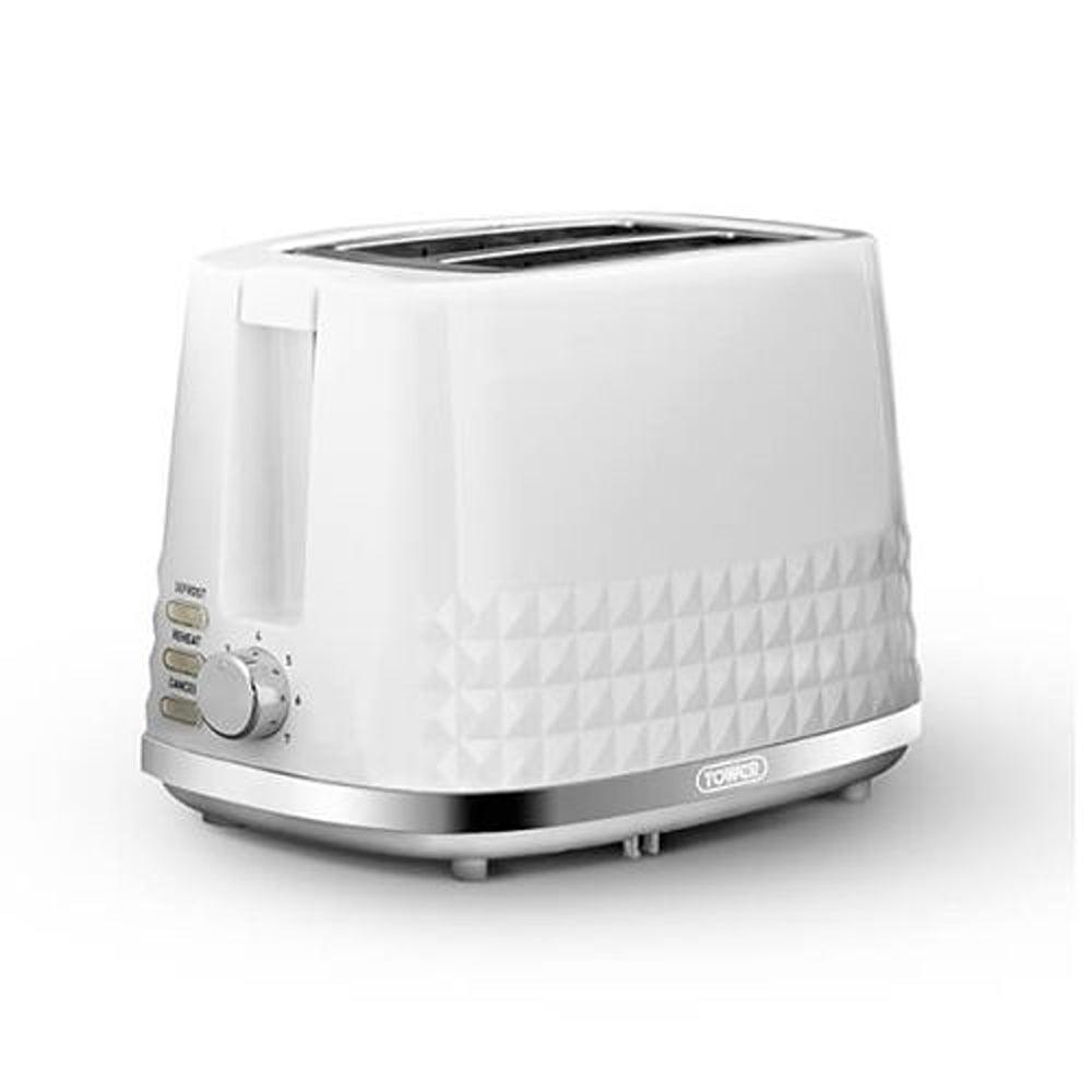 Tower Solitaire White 2 Slice Toaster with Chrome Accents