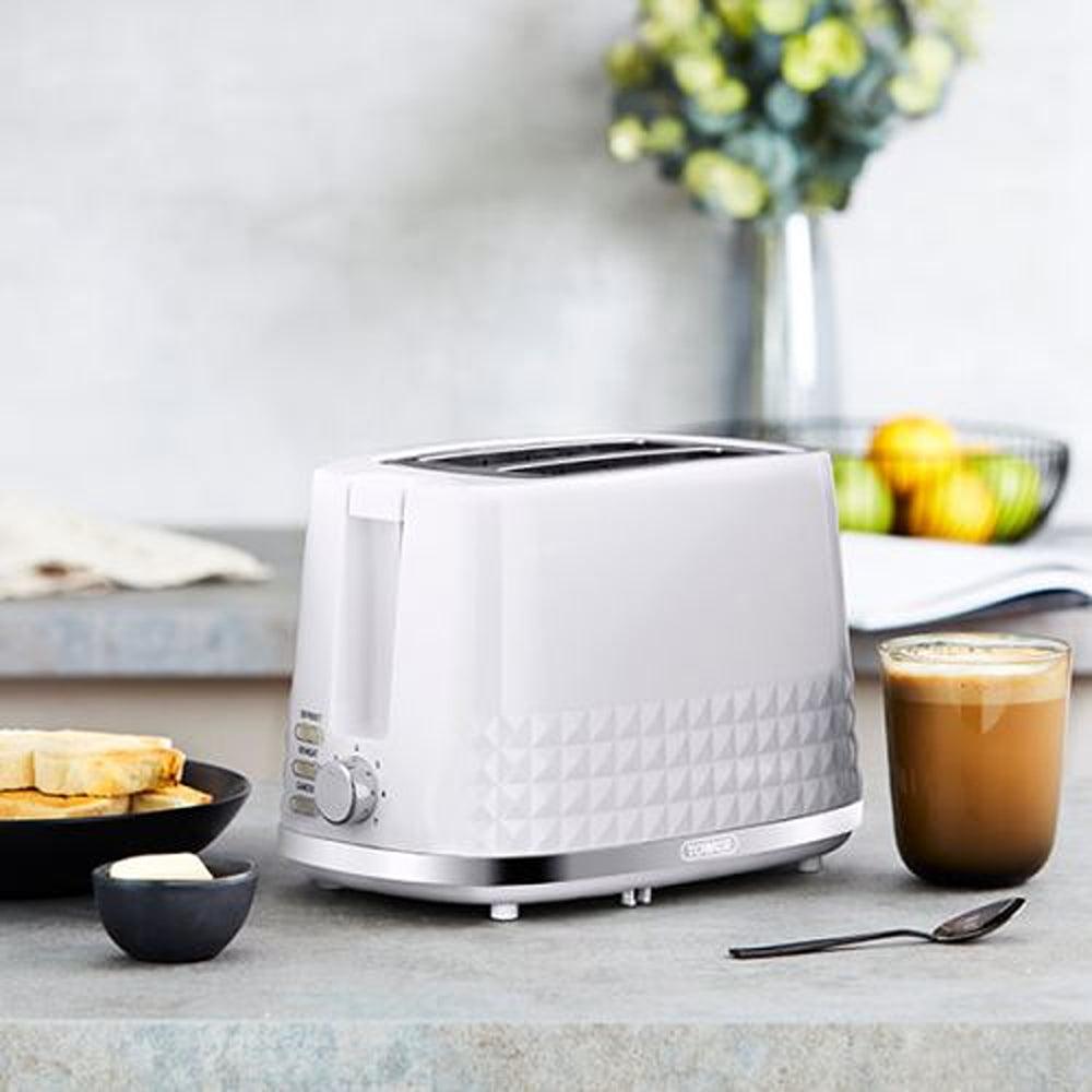 Tower Solitaire White 2 Slice Toaster with Chrome Accents