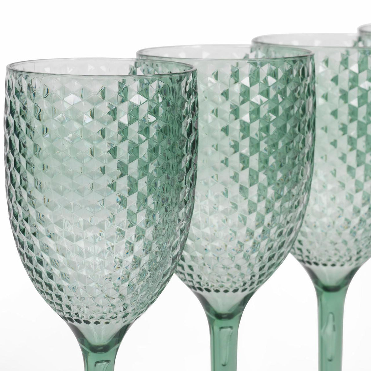 Cambridge Diamond Effect Plastic Wine Glasses Green | Set of 4