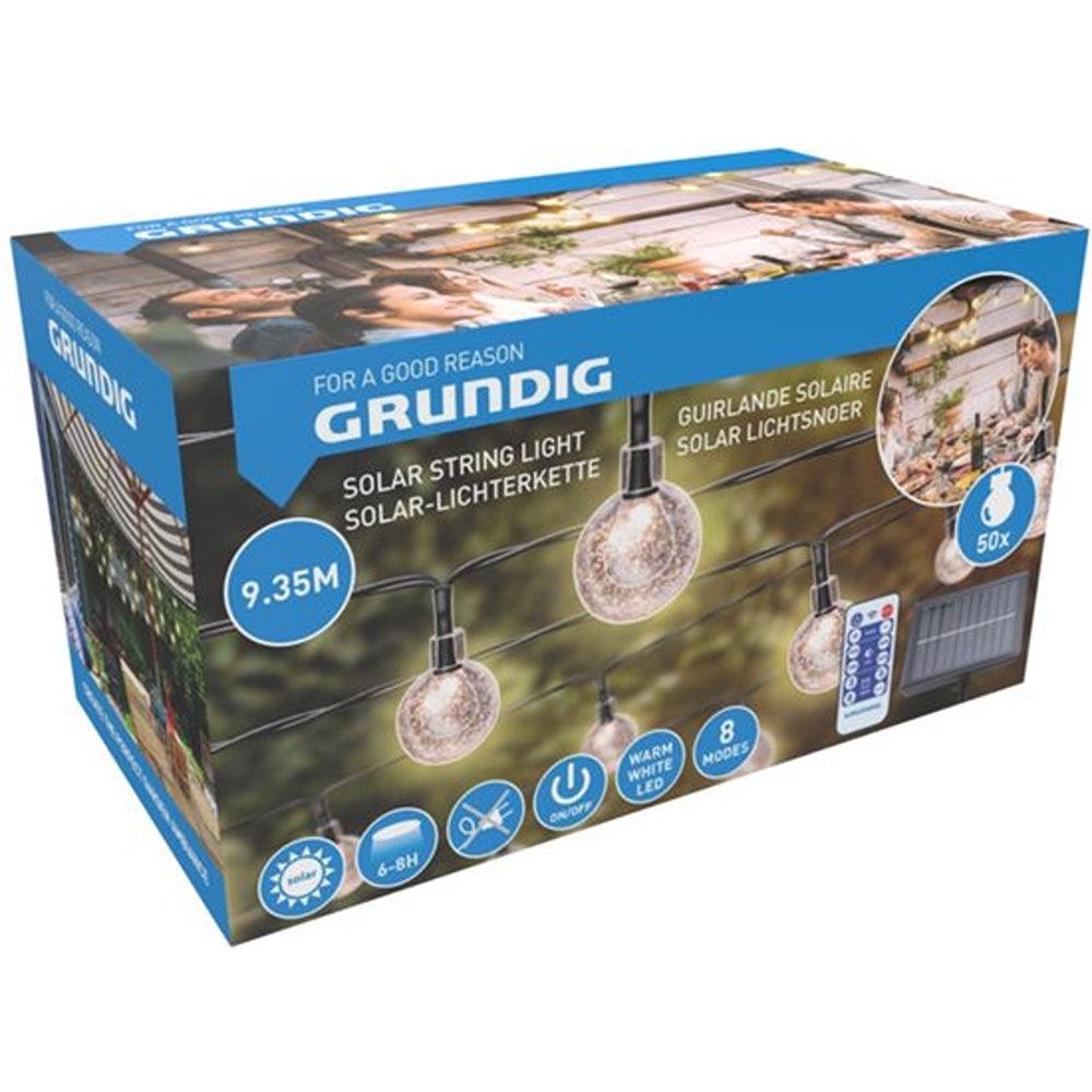 Grundig 50 LED Warm White Solar Powered String Lights with Remote | 9m