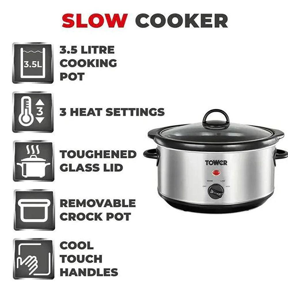 Tower Stainless Steel Slow Cooker | 3.5L