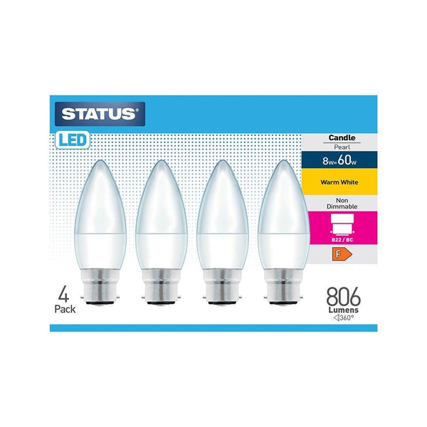 Status 8W 806lm LED Candle BC Bulb | Warm White, Energy-Efficient