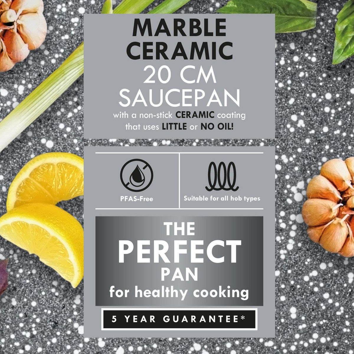 Progress Marble Ceramic Non Stick Saucepan with Lid | 20cm - Choice Stores