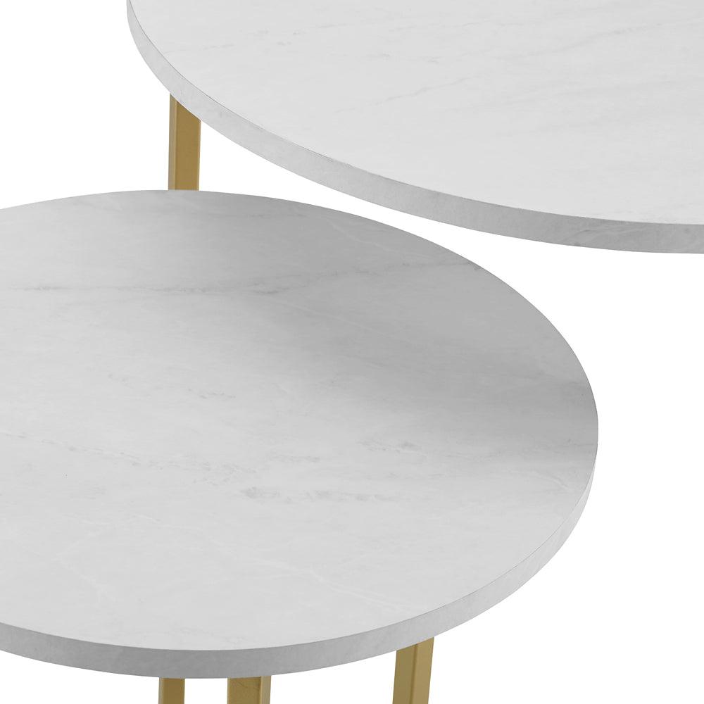 Walker Edison V-Leg Nesting Side Tables Marble &amp; Gold | 20in - Choice Stores